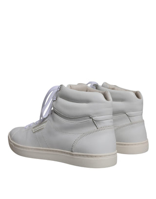 Dolce &amp; Gabbana White Leather Mid Top Men Sneakers Shoes