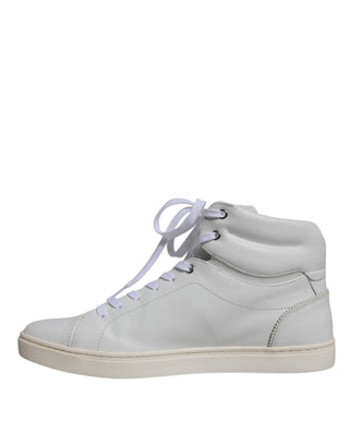 Dolce &amp; Gabbana White Leather Mid Top Men Sneakers Shoes