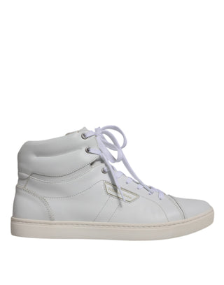 Dolce &amp; Gabbana White Leather Mid Top Men Sneakers Shoes