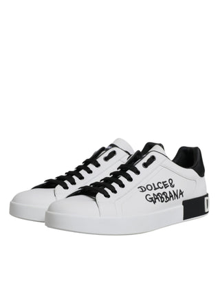 Dolce &amp; Gabbana White Leather Logo Portofino Sneakers Shoes