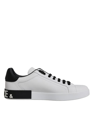 Dolce &amp; Gabbana White Leather Logo Portofino Sneakers Shoes