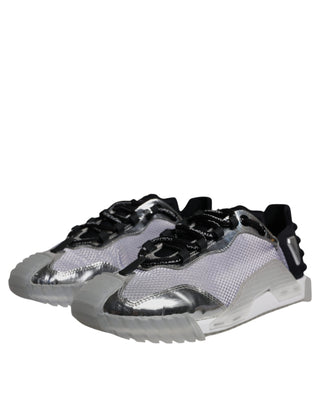 Dolce &amp; Gabbana Silver Black Nylon NS1 Low Top Sneakers Shoes