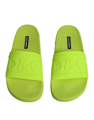 Dolce &amp; Gabbana Green Rubber Slides Sandals Beachwear Shoes