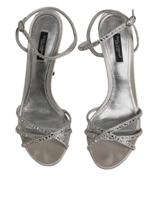 Dolce &amp; Gabbana Silver Crystal Ankle Strap Sandals Shoes