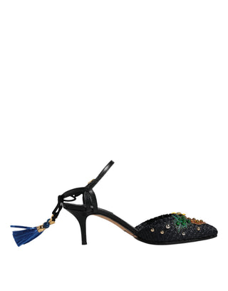 Dolce &amp; Gabbana Black Pineapple Bellucci Heels Sandals Shoes