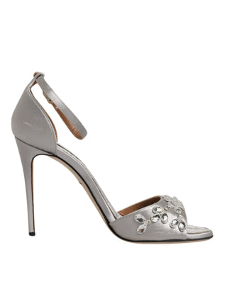 Dolce &amp; Gabbana Silver Ankle Strap Crystal Sandals Shoes