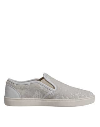 Dolce &amp; Gabbana White Floral Lace Slip On Loafers Shoes