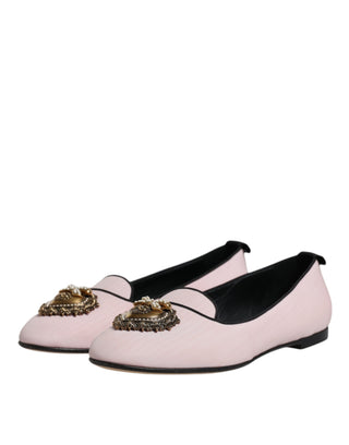 Dolce &amp; Gabbana Light Pink Velvet Slip On Loafers Flats Shoes