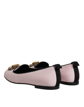 Dolce &amp; Gabbana Light Pink Velvet Slip On Loafers Flats Shoes