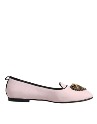 Dolce &amp; Gabbana Light Pink Velvet Slip On Loafers Flats Shoes