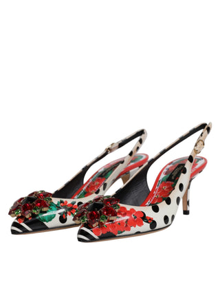 Dolce & Gabbana Multicolor Leather Crystal Heels Slingback Shoes