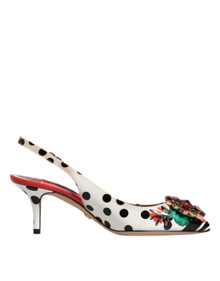 Dolce &amp; Gabbana Multicolor Leather Crystal Heels Slingback Shoes