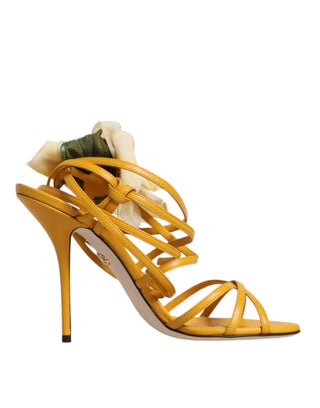 Dolce &amp; Gabbana Yellow Flower Applique Keira Sandals Shoes