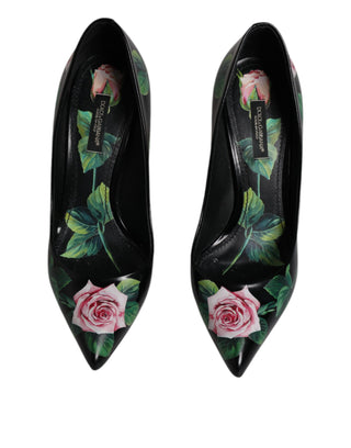 Dolce &amp; Gabbana Black Floral Print High Heels Pumps Shoes