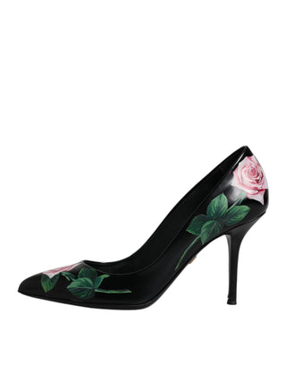 Dolce &amp; Gabbana Black Floral Print High Heels Pumps Shoes