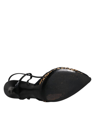 Dolce &amp; Gabbana Black Brown Lace High Heels Slingback Shoes