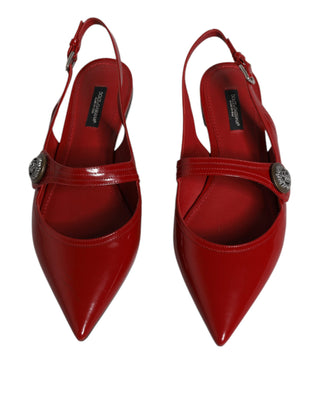 Dolce &amp; Gabbana Red Leather Slingback Flats Sandals Shoes