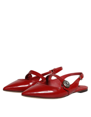 Dolce &amp; Gabbana Red Leather Slingback Flats Sandals Shoes