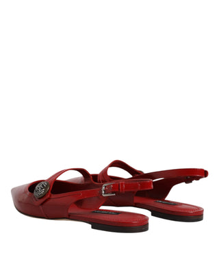 Dolce &amp; Gabbana Red Leather Slingback Flats Sandals Shoes