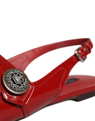 Dolce &amp; Gabbana Red Leather Slingback Flats Sandals Shoes