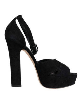 Dolce &amp; Gabbana Black Leather Platform Heels Sandals Shoes