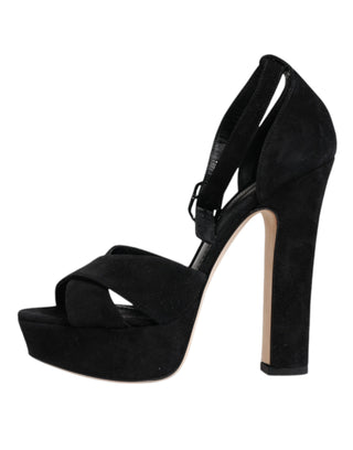 Dolce &amp; Gabbana Black Leather Platform Heels Sandals Shoes