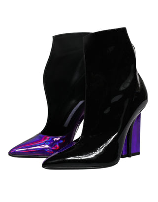 Dolce & Gabbana Purple Black Pointed Ankle Boots Shoes