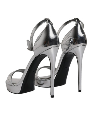 Dolce &amp; Gabbana Silver KEIRA Heels Ankle Strap Sandals Shoes