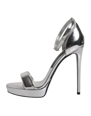 Dolce &amp; Gabbana Silver KEIRA Heels Ankle Strap Sandals Shoes