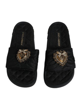 Dolce &amp; Gabbana Black Devotion Beachwear Sandals Shoes