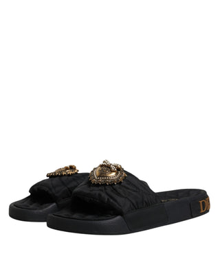 Dolce &amp; Gabbana Black Devotion Beachwear Sandals Shoes