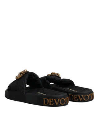 Dolce &amp; Gabbana Black Devotion Beachwear Sandals Shoes