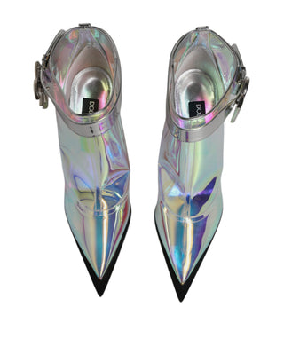 Dolce & Gabbana Shoes Silver Iridescent Pointed Short Boots