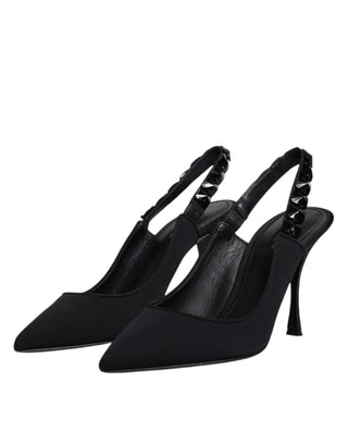 Dolce &amp; Gabbana Black Embellished Charmeuse Slingback Shoes