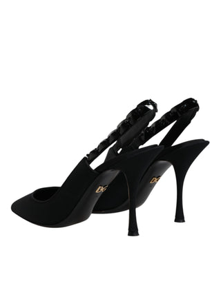 Dolce &amp; Gabbana Black Embellished Charmeuse Slingback Shoes