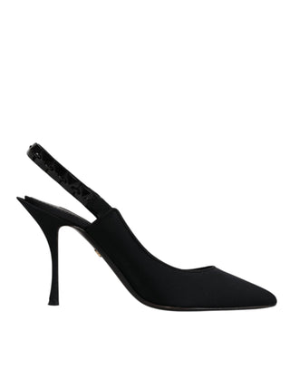 Dolce &amp; Gabbana Black Embellished Charmeuse Slingback Shoes