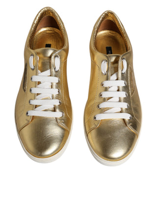 Dolce &amp; Gabbana Gold Leather Logo London Men Sneakers Shoes