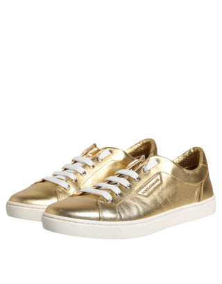 Dolce &amp; Gabbana Gold Leather Logo London Men Sneakers Shoes