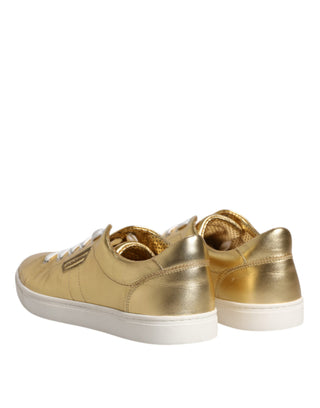 Dolce &amp; Gabbana Gold Leather Logo London Men Sneakers Shoes