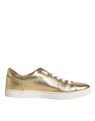 Dolce &amp; Gabbana Gold Leather Logo London Men Sneakers Shoes