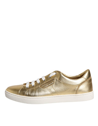 Dolce &amp; Gabbana Gold Leather Logo London Men Sneakers Shoes