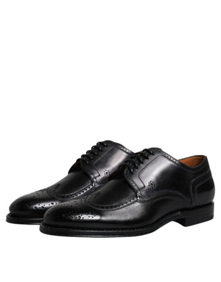 Dolce &amp; Gabbana Black Leather Derby Wingtip Formal Shoes