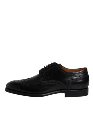 Dolce &amp; Gabbana Black Leather Derby Wingtip Formal Shoes