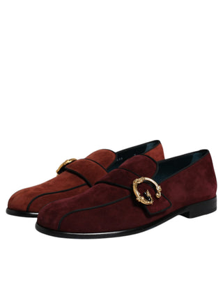 Dolce & Gabbana Bordeaux Suede Loafers Formal Men Dress Shoes