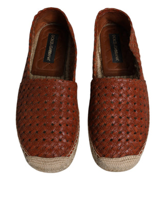 Dolce &amp; Gabbana Maroon Woven Leather Men Espadrille Shoes