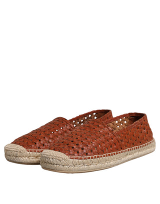 Dolce &amp; Gabbana Maroon Woven Leather Men Espadrille Shoes