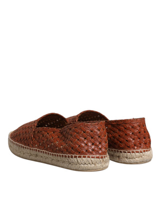 Dolce &amp; Gabbana Maroon Woven Leather Men Espadrille Shoes