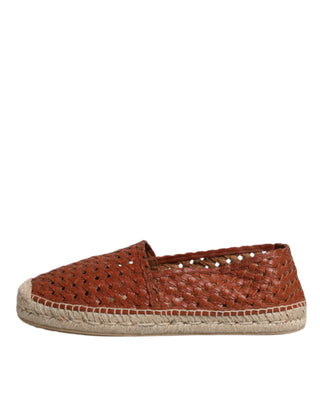 Dolce &amp; Gabbana Maroon Woven Leather Men Espadrille Shoes