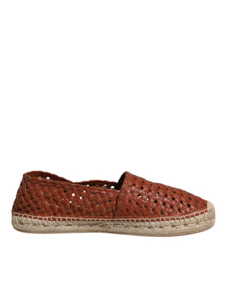 Dolce &amp; Gabbana Maroon Woven Leather Men Espadrille Shoes