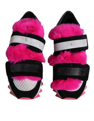 Dolce & Gabbana Black Pink Fur Embellished Sneakers Shoes